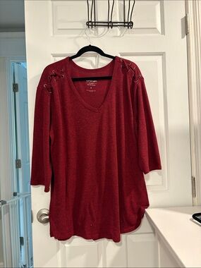 torrid Red Lace-Up Shoulder V-Neck Tunic Sweatshirt